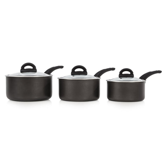 Tower T80302 Cerasure 3 Piece Saucepan Set with Non-Stick Coating, Suitable for All Hob Types Including Induction, 16/18/20cm, Graphite 3 Piece Set