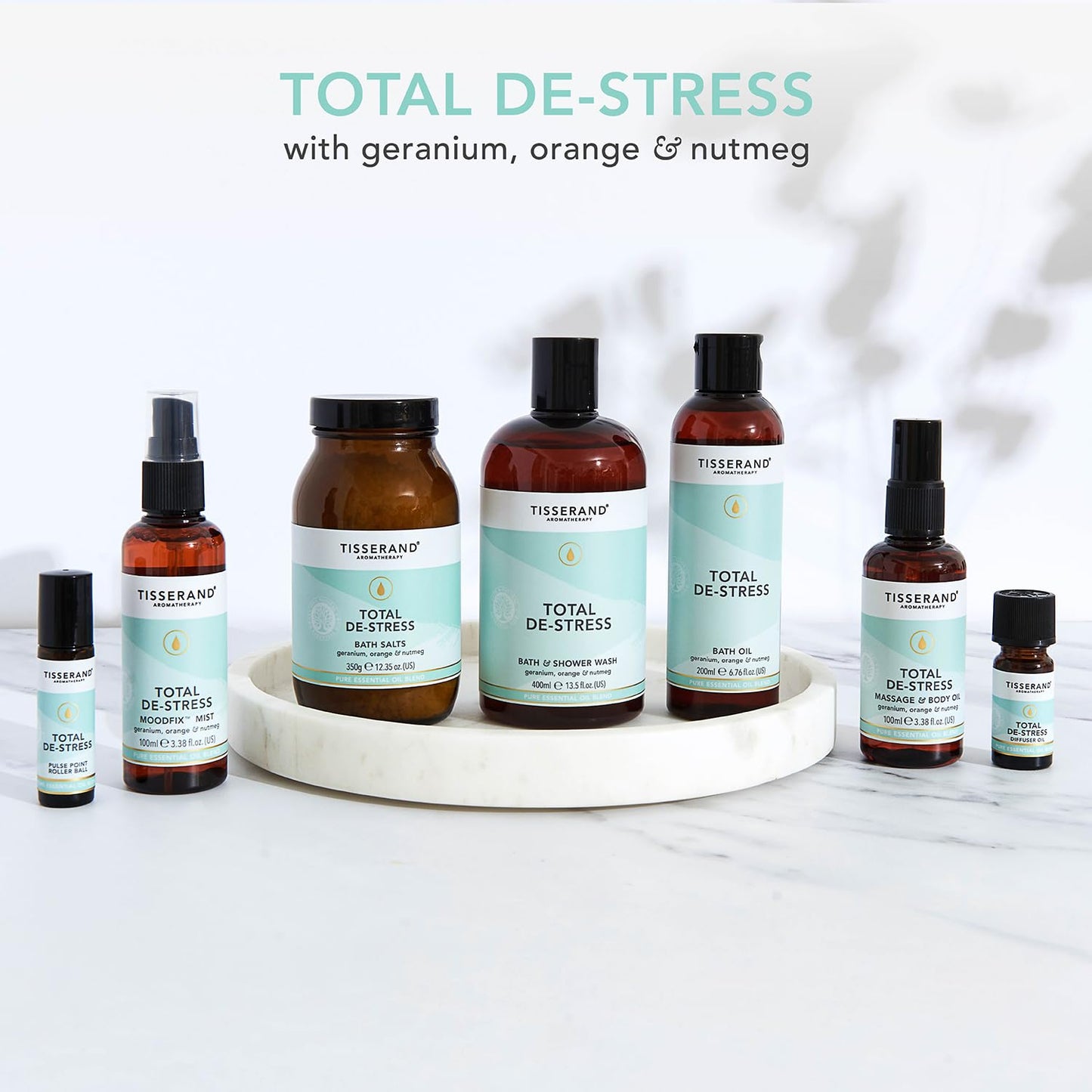 Tisserand Aromatherapy - Total De-Stress - Aromatherapy Diffuser Oil - with Geranium, Nutmeg and Orange - 100% Natural Pure Essential Oils - 9ml Total De-Stress Diffuser Oil