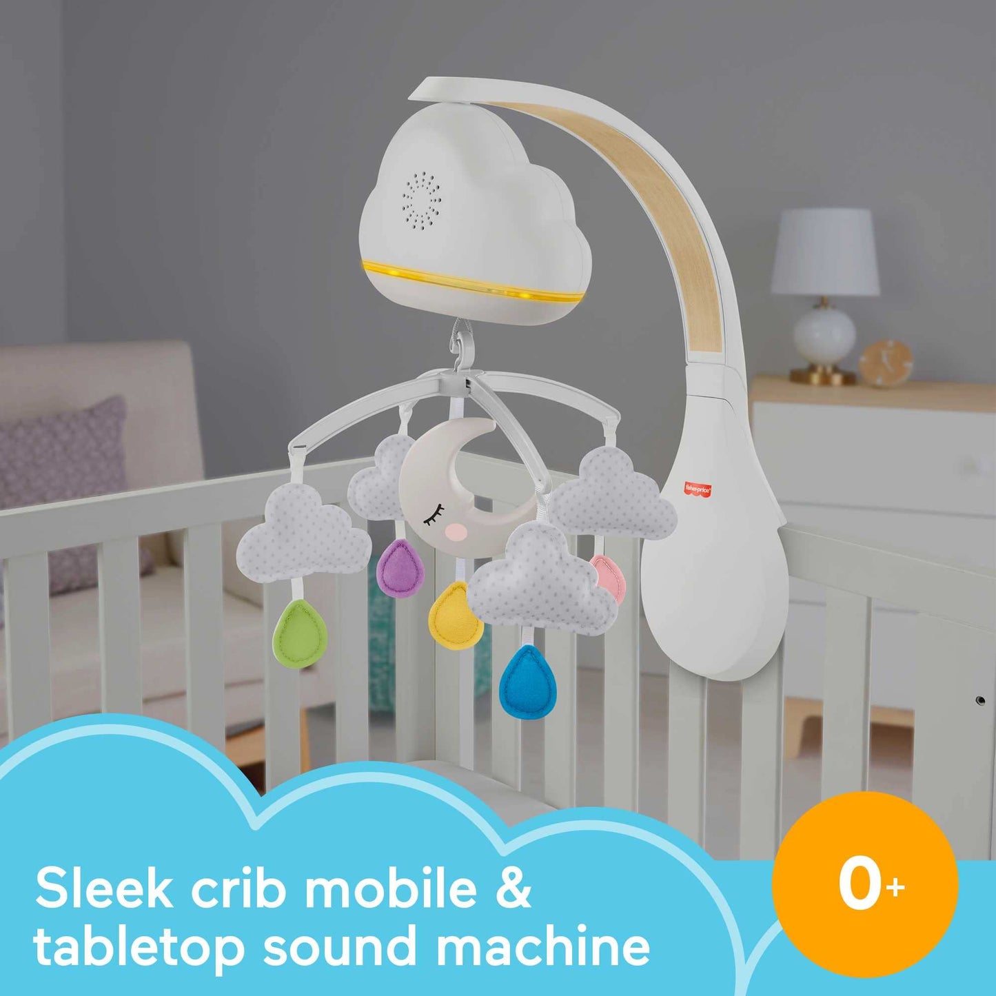 Fisher-Price Sound Machine Calming Clouds Mobile & Soother Convertible Crib to Tabletop with Music & Lights for Newborn to Toddler, GRP99