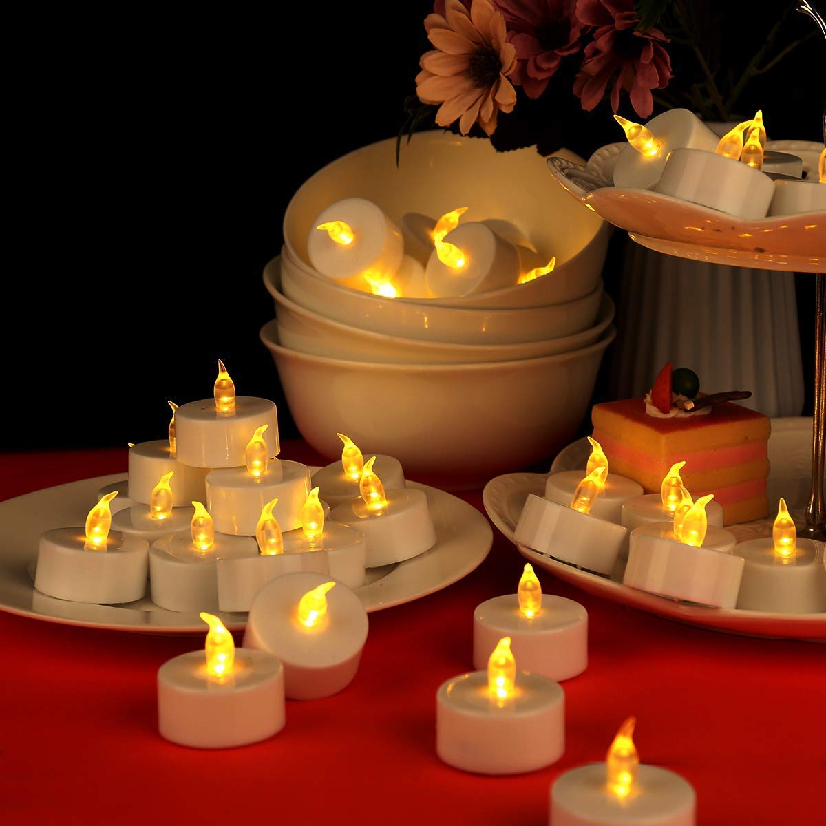 Tea Lights,LED Candles Flickering Flameless Candles, 24-Pack Realistic Battery Operated Fake Candle Warm Yellow 24 pack