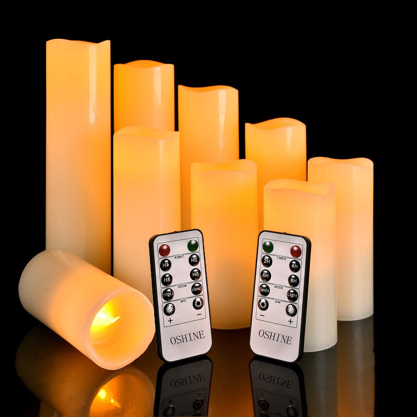 OSHINE LED Candles Flameless Candles (H 4" 5" 6" 7" 8" 9") Set of 9 Real Wax Pillar Flickering Battery Candles With10-key Remote Control Timer 300 Hours(Not Included Batteries) 9pack Led Candles(h 4"5" 6"7" 8"9")