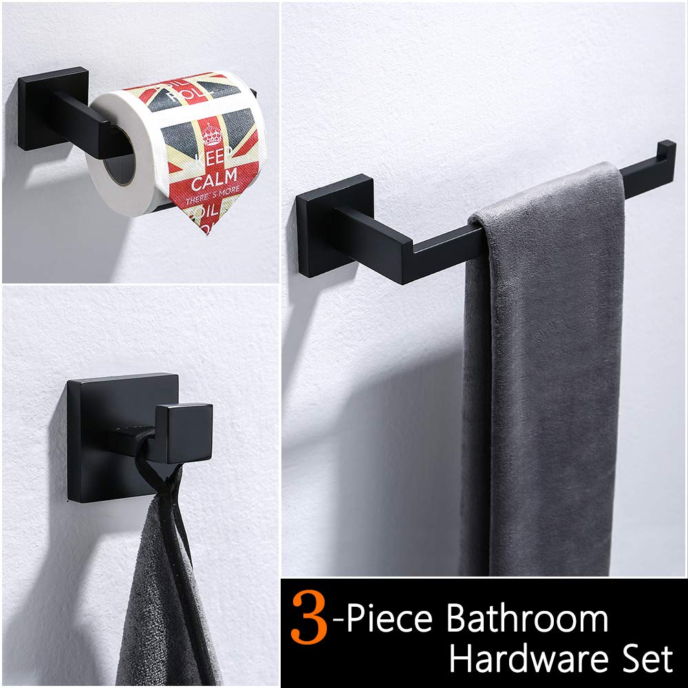 TURS 3 Pieces Matte Black Toilet Accessories,SUS 304 Stainless Steel Robe Hooks,Toilet Roll Holder and Towel Rail Set,Chrome Bathroom Accessories,Bathroom Accessory Set,Wall Mounted,A7010B 3-Piece Set