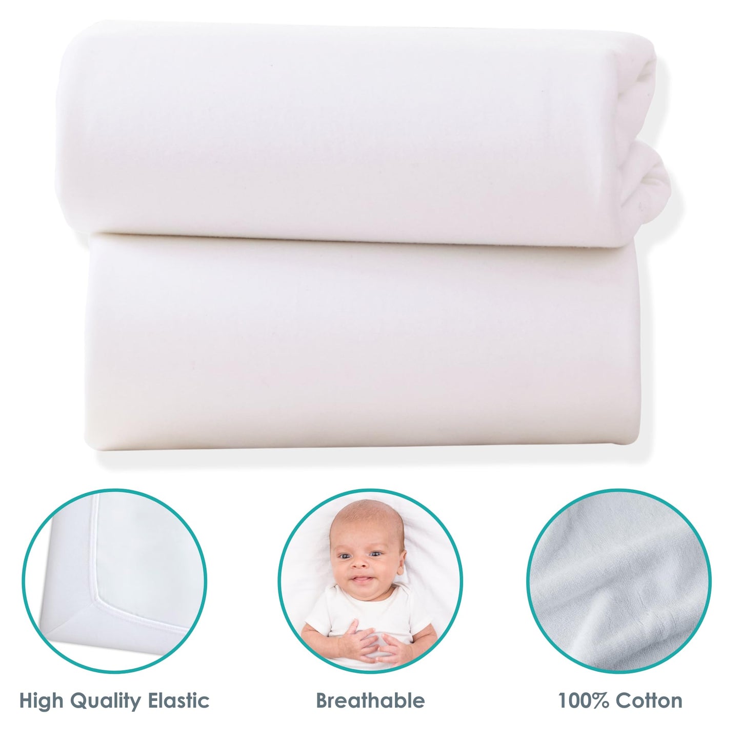 Clair de Lune Cot Bed Fitted Sheet 2 Pack 100% Cotton Jersey Sheets 70 x 140 cm White