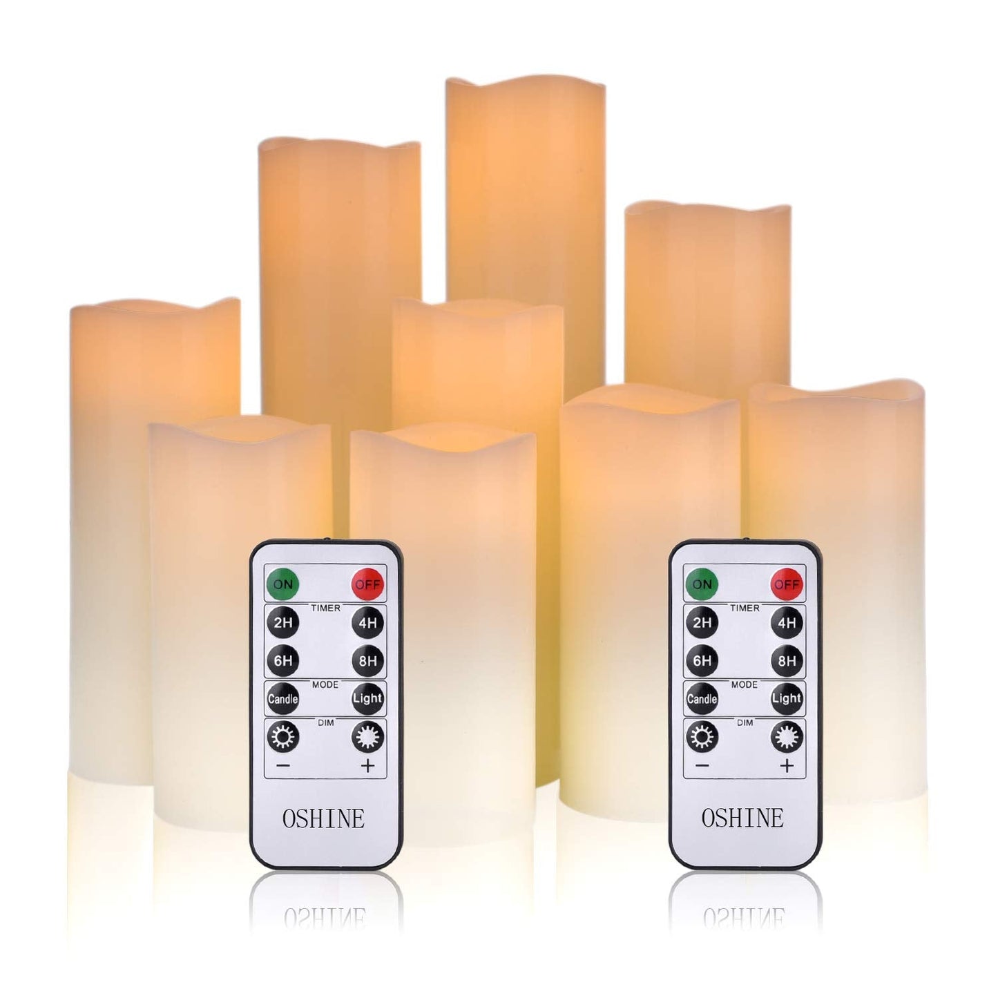 OSHINE LED Candles Flameless Candles (H 4" 5" 6" 7" 8" 9") Set of 9 Real Wax Pillar Flickering Battery Candles With10-key Remote Control Timer 300 Hours(Not Included Batteries) 9pack Led Candles(h 4"5" 6"7" 8"9")