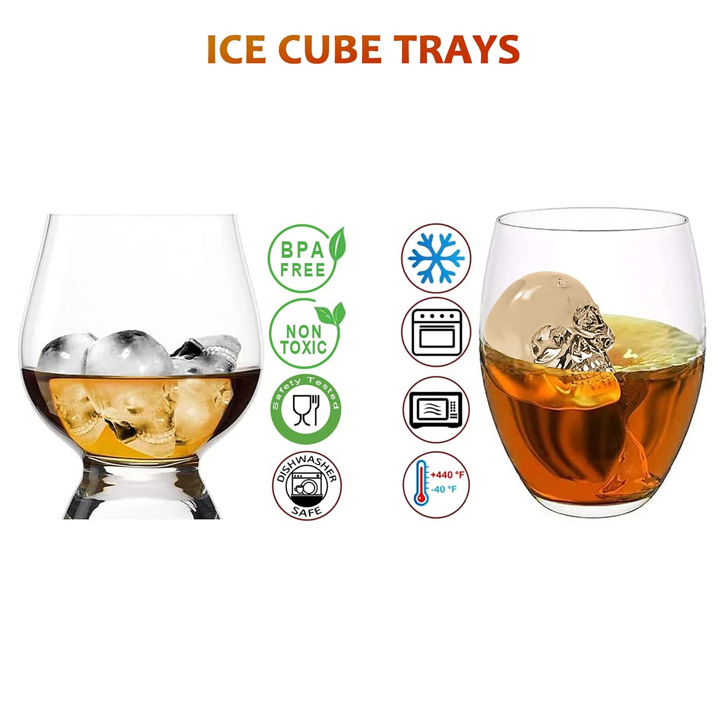 3D Skull Shape Shapes Black BPA Free Silicone Ice Cube Mold Tray with Lid Makes 4 Vivid Skulls, Perfect for Whiskey, Cocktail and Any Drink