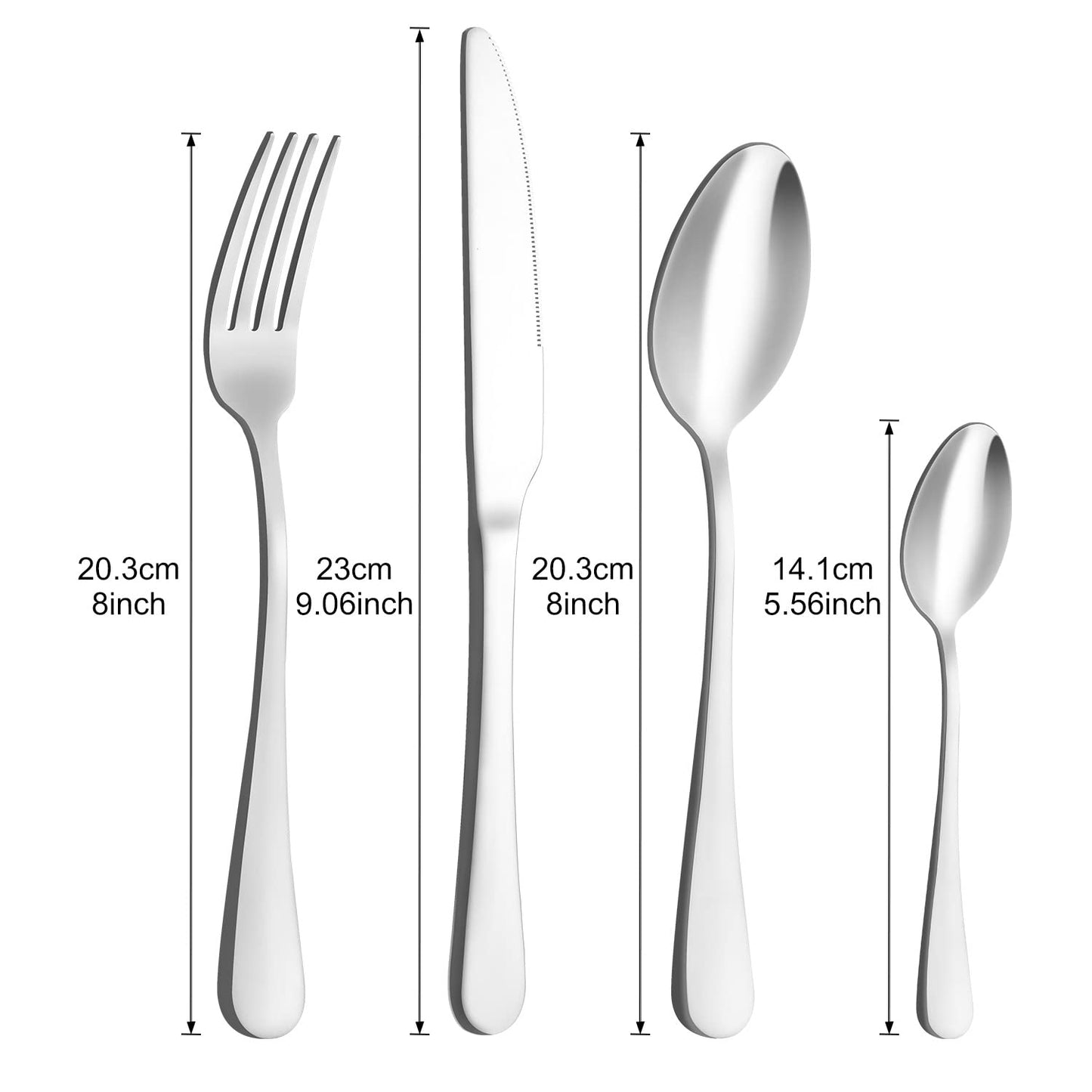 Cutlery Set, BEWOS 16 Piece Stainless Steel Matt Silver Flatware Set, Tableware Silverware Set with Spoon Knife and Fork Set, Service for 4, Dishwasher Safe/Easy Clean 16p Matte Silver 16 Pieces