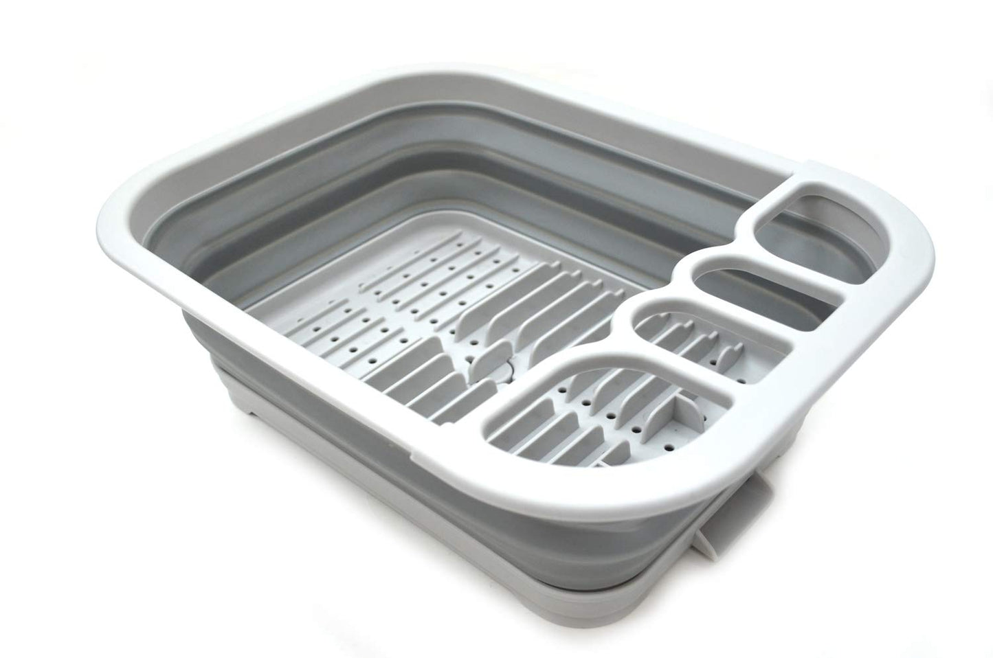 SAMMART Collapsible Plastic Dish Drainer with Drainer Board-Foldable Drying Rack Set-Portable Dinnerware Organizer-Space Saving Kitchen Storage Tray (Grey) Grey 1