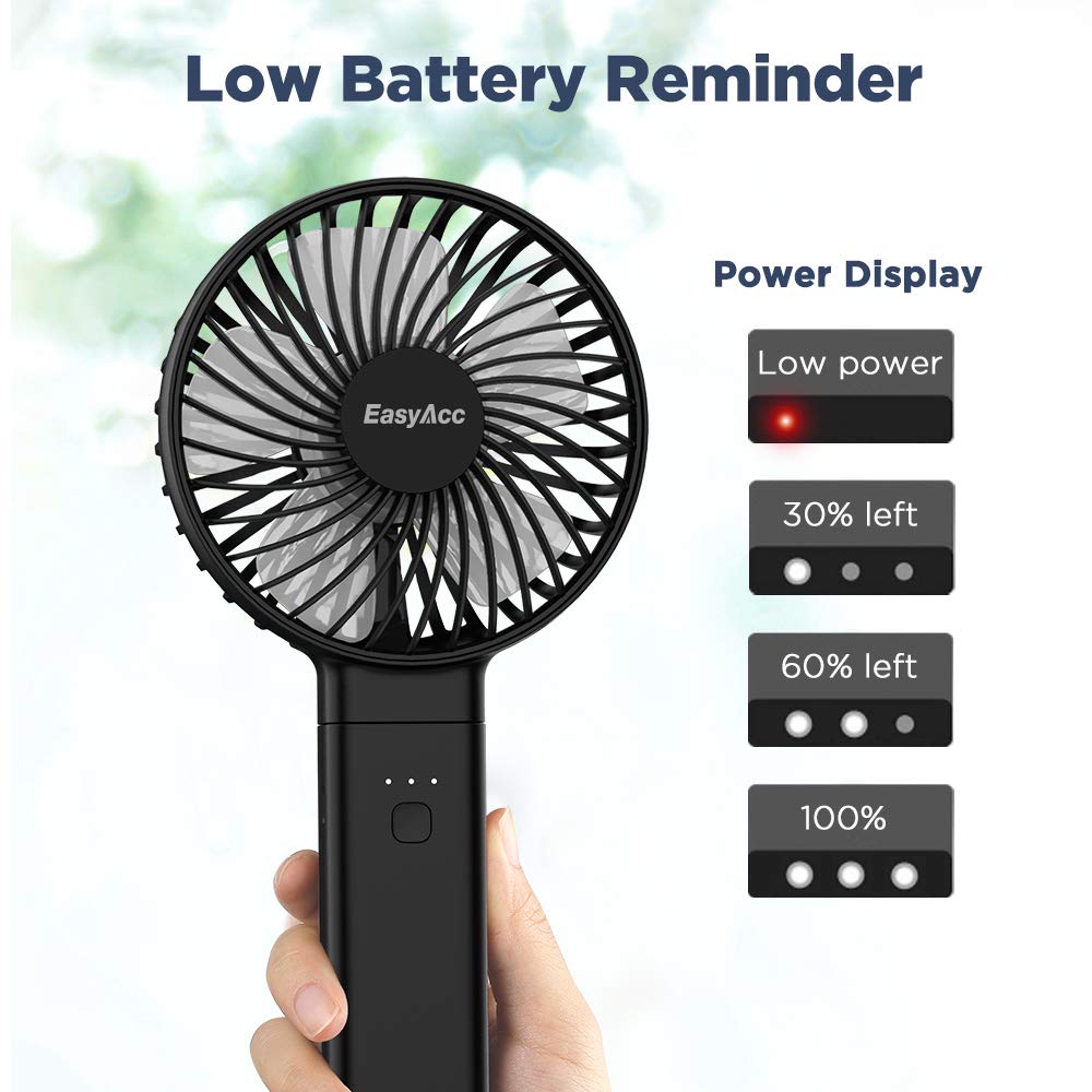 EasyAcc Handheld Fan, 2024 New 5000 Battery Operated Portable Fan [ 4 Speed 20 Hours Quiet Powerful Hand Fan ] Power Indicator/One Touch Power Off Foldable Personal Desk Fan for Travel Office Outdoor Black 4-21 Hours Working Time