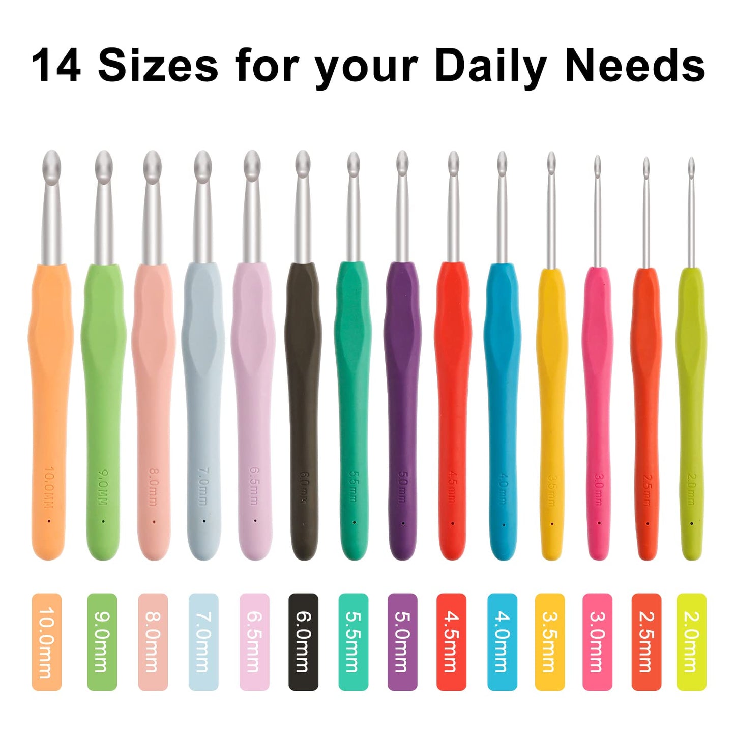 OWill 14 Piece Crochet Hooks Set, Crochet Hooks for Beginners Adults, Soft Grip Crochet Needles with Storage Case，Ergonomic Crochet Hooks for Arthritic Hands