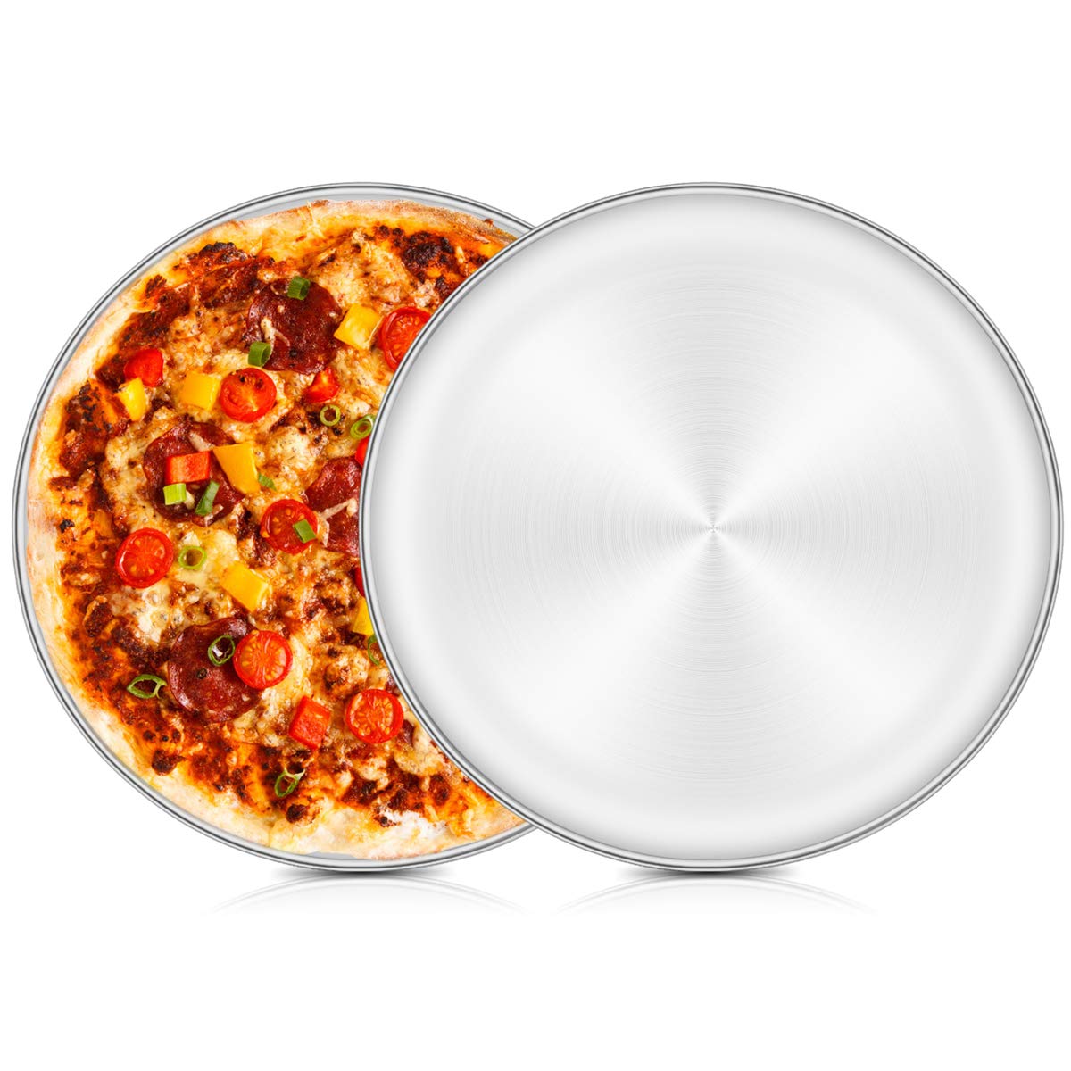 HaWare Pizza Baking Tray Set of 2, 12 inch Stainless Steel Pizza Pan Oven Tray, Round Baking Sheet, Less-Stick, Non Toxic & Healthy, Heavy Duty & Dishwasher Safe 30cm