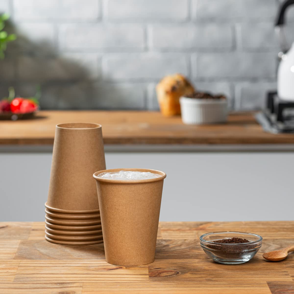 Comfy Package [100 Pack] 12 oz. - 350 ml Kraft Paper Hot Coffee Cups- Unbleached 12 oz.