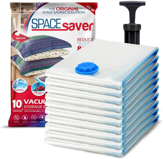 SpaceSaver Vacuum Storage Bags - Clothes Storage Bag Vacuum Pack - Space Saver Vacuum Storage Bags for Clothes Storage, Vacuum Bags for Bedding - Vacuum Bags for Clothes - with Pump (MEDIUM 10-Pack) Medium