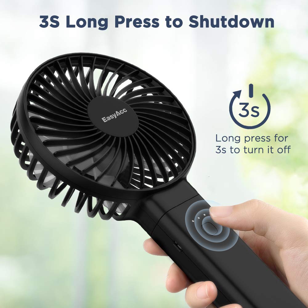 EasyAcc Handheld Fan, 2024 New 5000 Battery Operated Portable Fan [ 4 Speed 20 Hours Quiet Powerful Hand Fan ] Power Indicator/One Touch Power Off Foldable Personal Desk Fan for Travel Office Outdoor Black 4-21 Hours Working Time