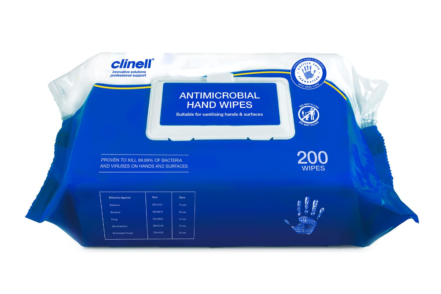 Clinell CAHW200 Antibacterial Hand Wipe Suitable for Hands and Surfaces, 1 Pack of 200 wipes ,15 x 10 x 12 centimeters Single