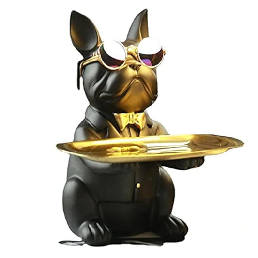 suruim Resin Bulldog Desk Storage Tray Statue Coin Piggy Bank Storage Animal Sculpture Table Decoration Multifunction Office Home Decor Coin Piggy Bank Storage (Black) Black