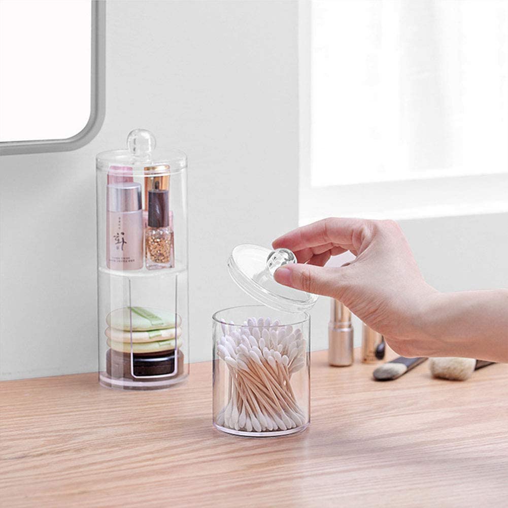 3Pcs Clear Acrylic Makeup Pads Container Organizer,Plastic Cotton Ball and Swab Holder with Lid Bathroom Jar Storage Beauty Makeup Organizer Storage for Cotton Balls,Swabs,Q-Tips,(Transparent) Transparent