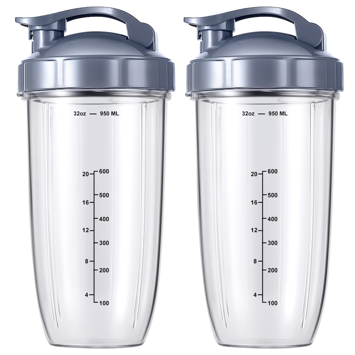 2-Pack Replacement Parts Upgrade 32oz Cups with Flip-Top to-Go-Lid and Rubber Gaskets Compatible with NutriBullet 600w/900w Blender Accessory