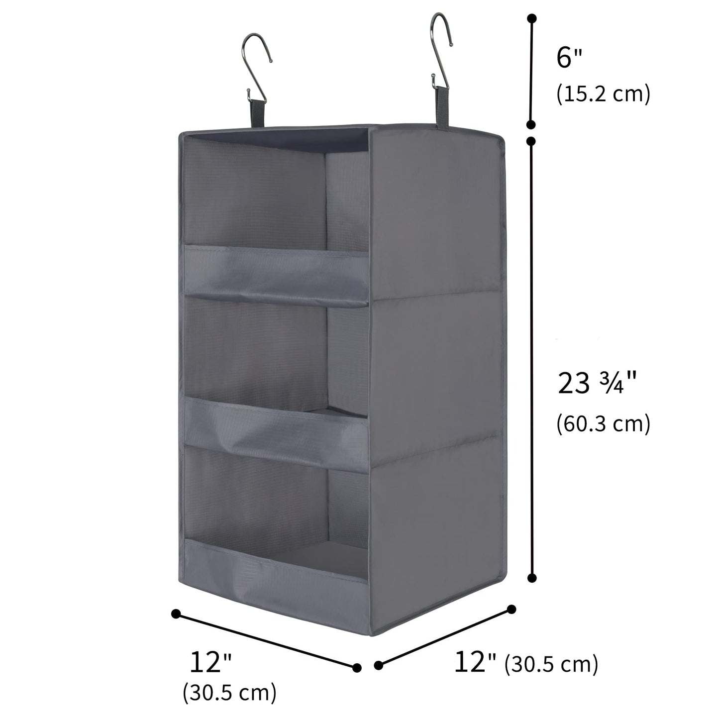 GRANNY SAYS 3-Shelf Hanging Storage Organiser, Pack of 1 Hanging Wardrobe Storage Organiser, Collapsible Hanging Shelves for Wardrobe, Fabric Hanging Wardrobe Organiser for Clothes Accessories, Grey Ash Grey 3 Shelf - 1 Pack