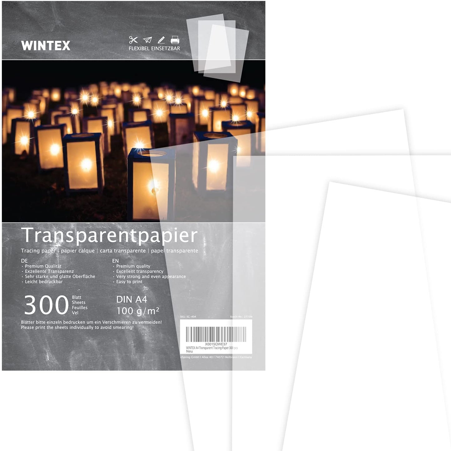 WINTEX Transparent Tracing Paper A4 - Pack of 300 - Trace Pad Sheets for Inkjet Printing - Transparency Papers for Design & Architecture A4 300 sheets