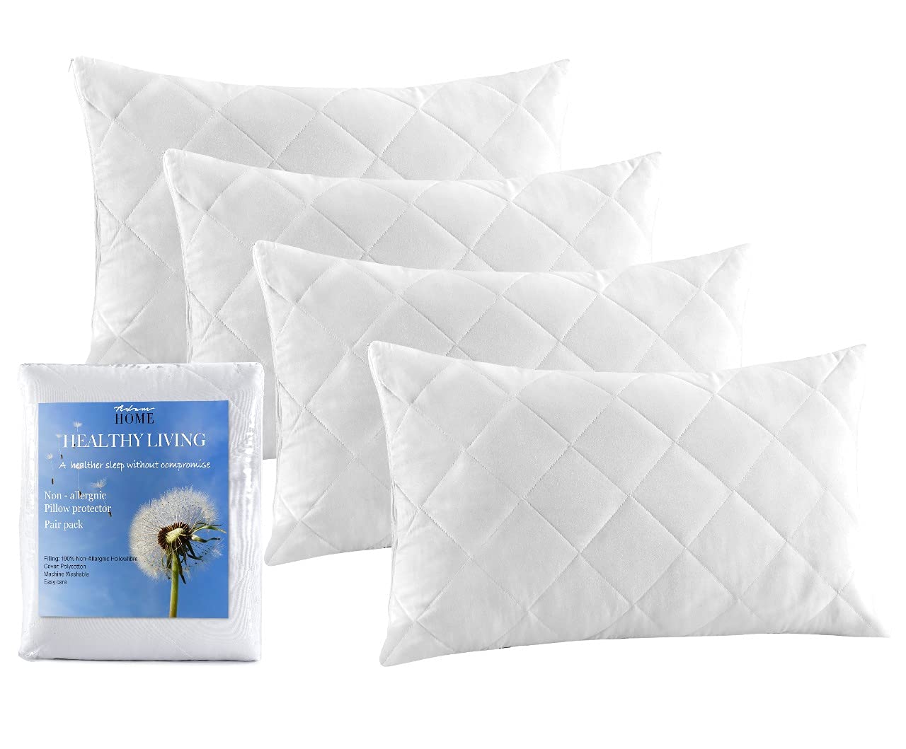 Adam Home Quilted Pillow Protectors 4 Pack (50 x 75 CM) - Soft Poly Cotton Zippered Pillow Cases – Durable, Breathable & Comfortable. White 4 Pack - 50 x 75 CM