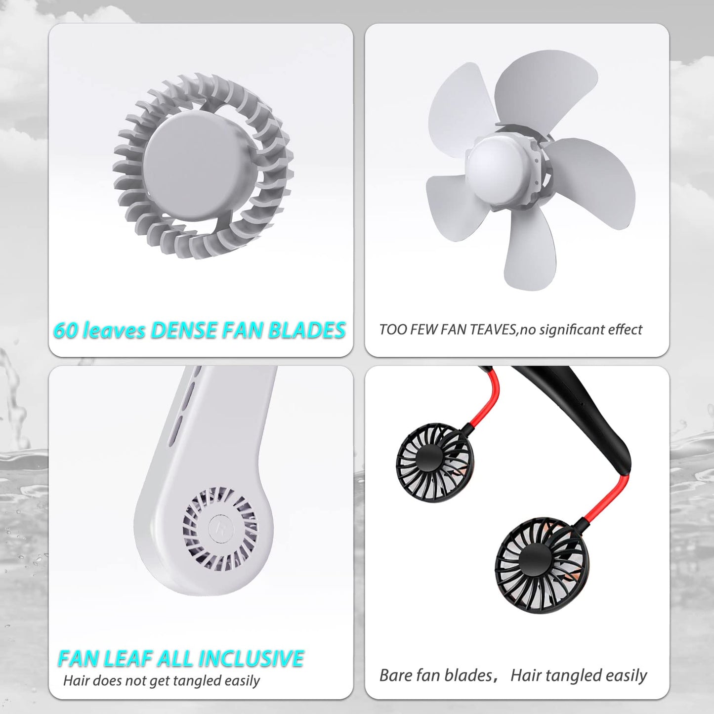 UseeShine Portable Neck Fan, bladeless neck fan,for Indoor Outdoor Travelling,USB Rechargeable Personal Fan, Rechargeable, Headphone Design,3 Speeds Operated Adjustable,neck fans for women men A.white