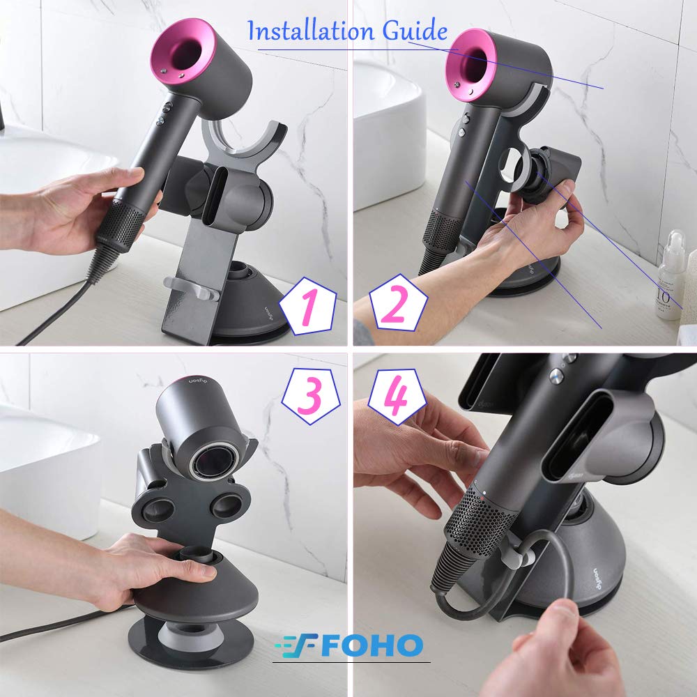 Foho Hair Dryer Holder Stand for Dyson Supersonic Hairdryer, Aluminum Alloy Stand Power Plug Holder, Bathroom Organizer for Dyson Hair Dryer Care Tools