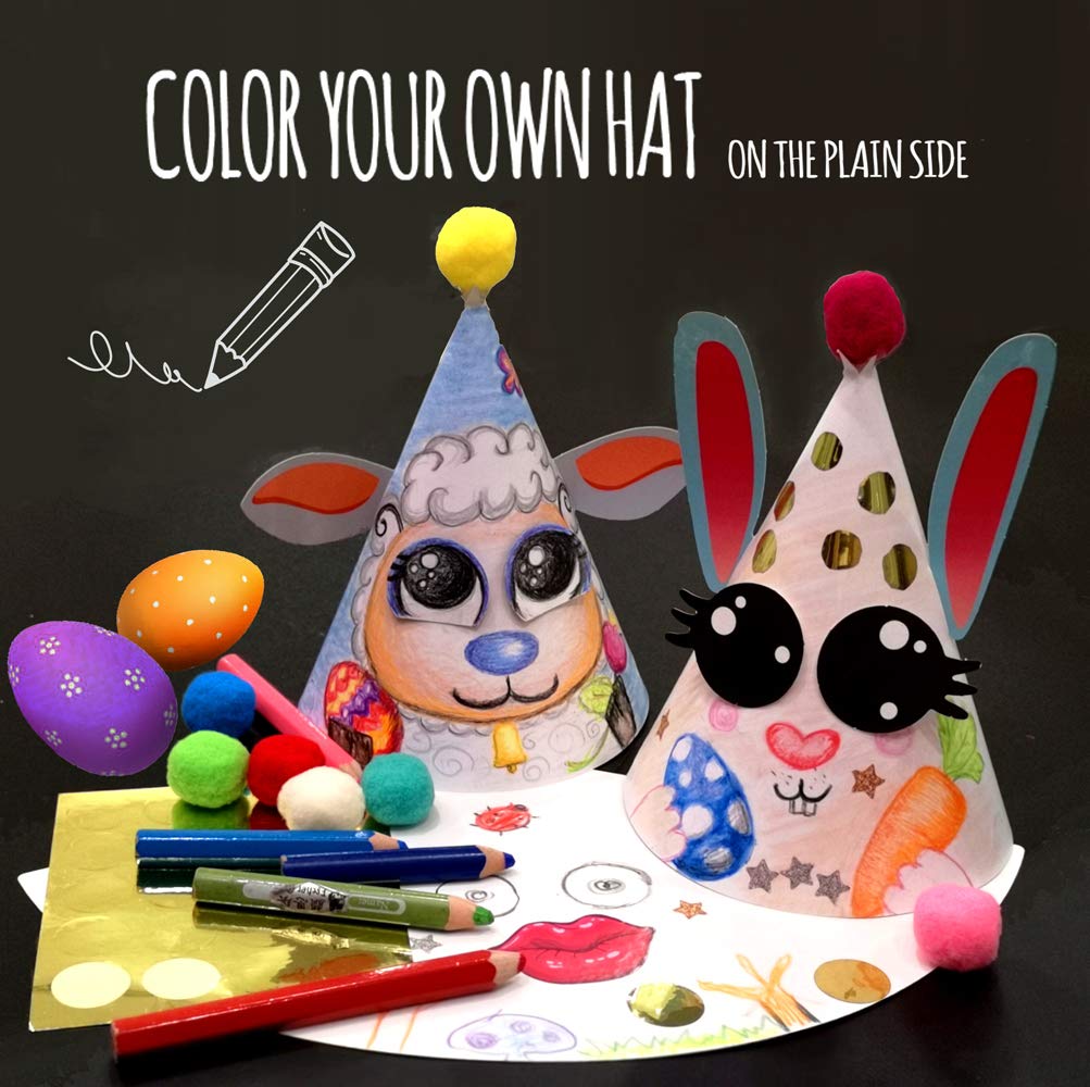 Party Hats Birthday Activity Kit with Stickers, Fun Arts & Crafts for Kids. Animal & Monster Theme Party Favor, Game Supplies 12 hats