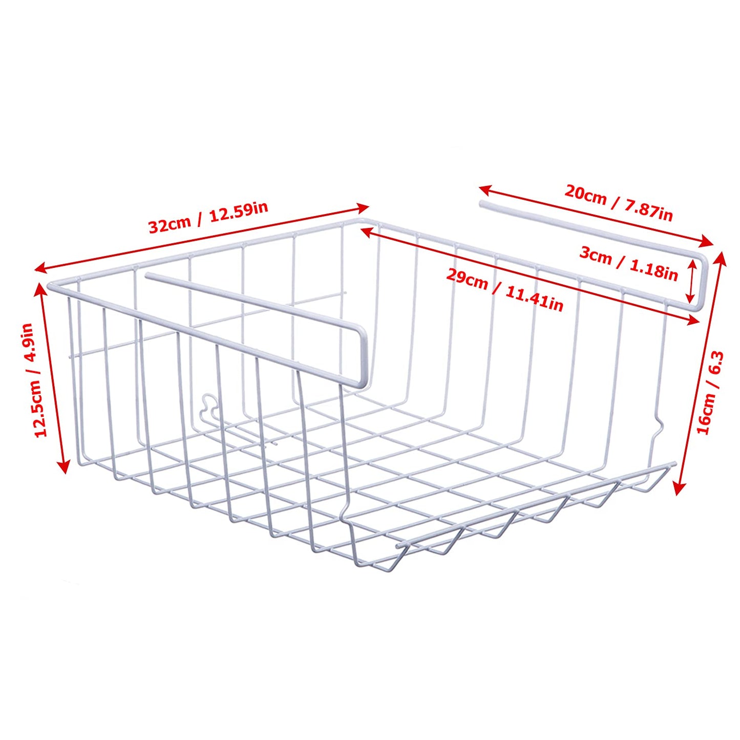 ASTOTSELL Under Shelf Storage Basket, 2-Pack Under Shelf Hanging Metal Wire Storage Basket Organizer for Kitchen, Office, Pantry, Bathroom, Cabinet, White