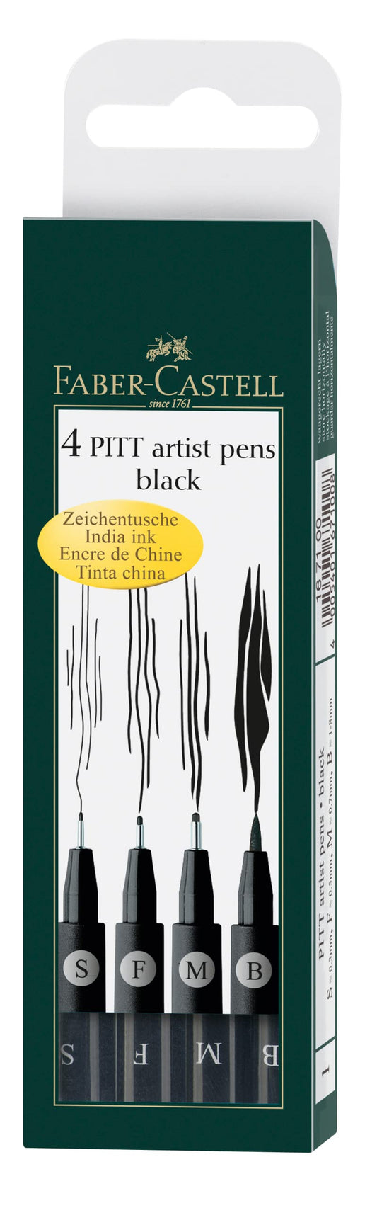 Faber-Castell Art & Graphic Pitt Artist Pen India Ink Pen, Black, Wallet Of 4, For Art, Craft, Drawing, Sketching, Home, School, University, Colouring Pitt Artist Pen Wallet - Black