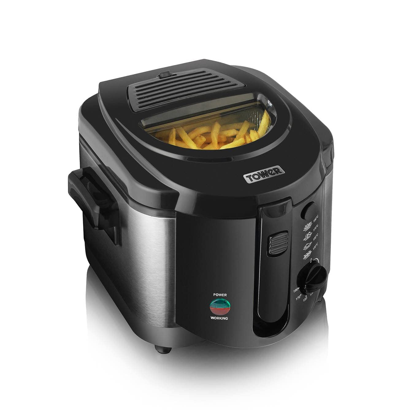 Tower T17001 Deep Fat Fryer with Adjustable Thermostat, 2L, 1500W, Black 2 Litre