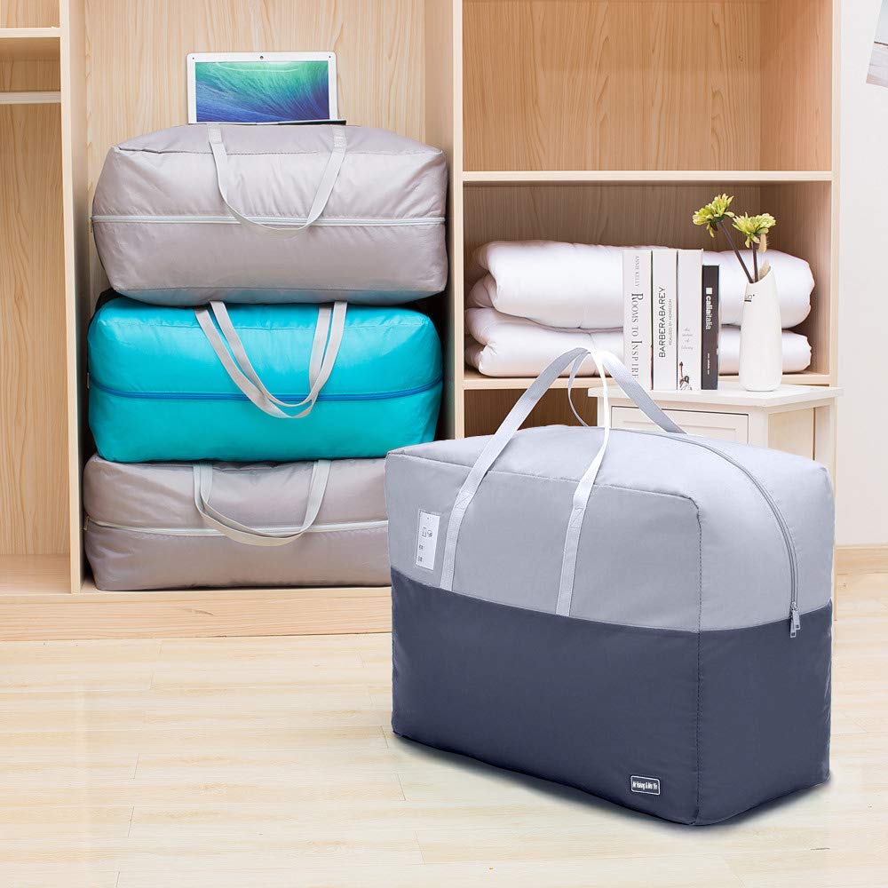 75L Clothes Storage Bags with Zips, 4 PCS Oxford Cloth Duvet Storage Bag King Size, laundry bags, Breathable Underbed Storage Bags for Quilt, Blankets, Bedding, Sturdy Large Storage Bags, No-Smell 75L*4PCS Dark/Light Gray