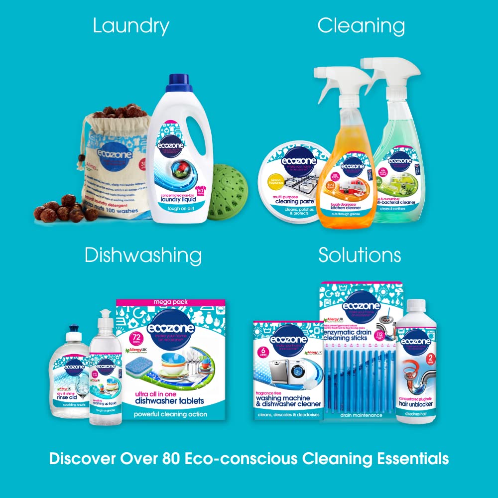 Ecozone Washing Machine & Dishwasher Cleaner Tablets, 2-in-1 Treatment Kit Cleans, De-scales & De-odorises, Fragrance Free, Plastic Free, Natural Vegan Friendly Plant-Based Cleaning (Pack of 6)