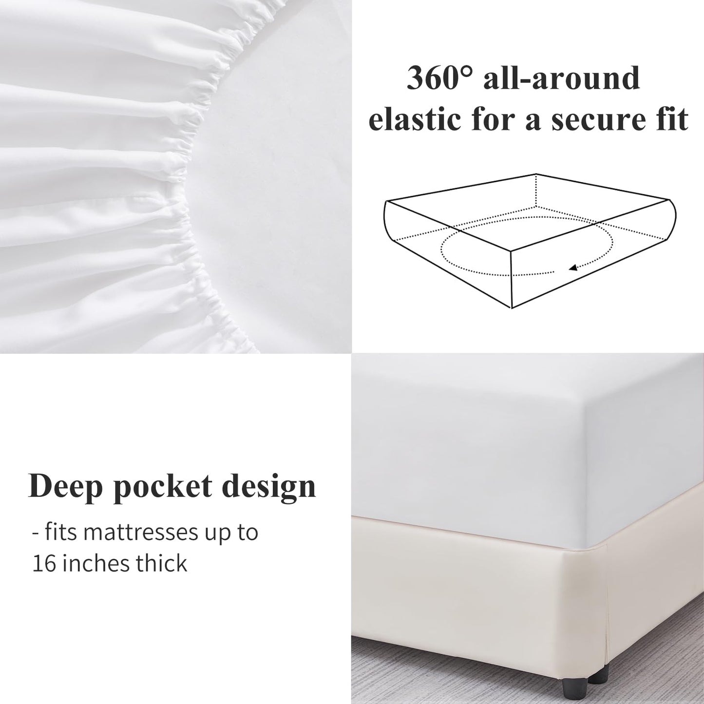 Aisbo Double Fitted Sheet White - Extra Deep Pocket Bed Sheet 16 inch 40 cm - Microfiber Bottom Sheet, 135x190cm