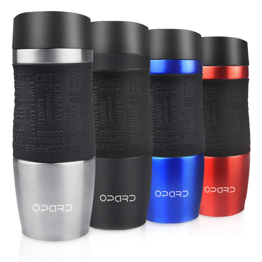 Opard Travel Coffee Cup Leakproof 350ml(12oz) Double-Walled Vacuum Insulated Travel Mug Reusable Stainless Steel Coffee Mug BPA Free for Men and Women(Silver) Silver