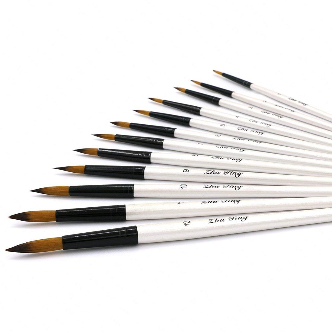 Paint Brushes, ASelected 12pcs Round Paint Brush Set for Watercolor Oil Acrylic Crafts Rock Face Painting (White)