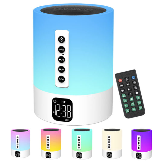 Night Light Bluetooth Speaker, White Noise Machine, Touch Bedside Lamp with Alarm Clock for Kids, Multi-Color Bedroom Table Lamp Xmas Gifts for her Gifts for Teenage Girls Boys Teens Women Boyfriend