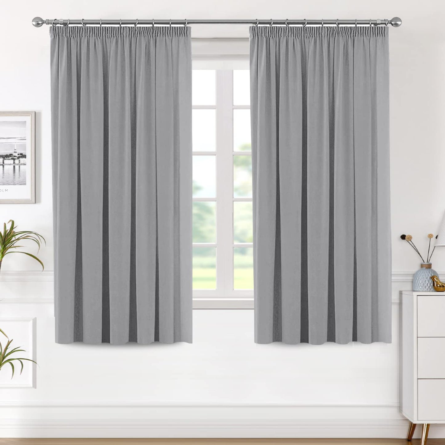 Solid Grey Blackout Curtains Thermal Insulated Pencil Pleated Window Drapes for Bedroom Energy Saving Noise Reducing for Living Room with Two Free Tiebacks - Grey, 66" W x 54" D, Set of 2 pieces 2 x W66'' x D54'' Gray