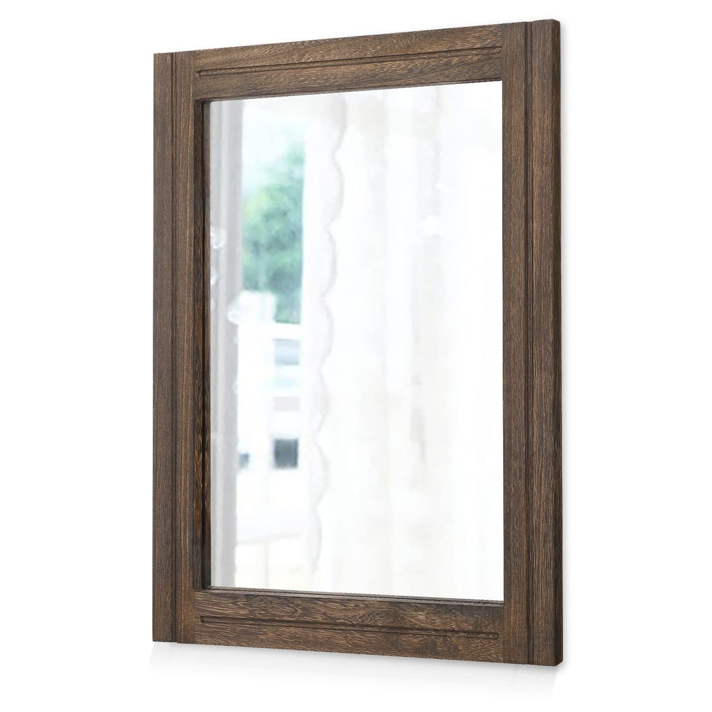 AAZZKANG Rustic Wood Mirror 50 x 40 cm Rectangle Decorative Wall Mirror with Frame Bedroom Living Room Bathroom Hanging Mirror Retro Brown