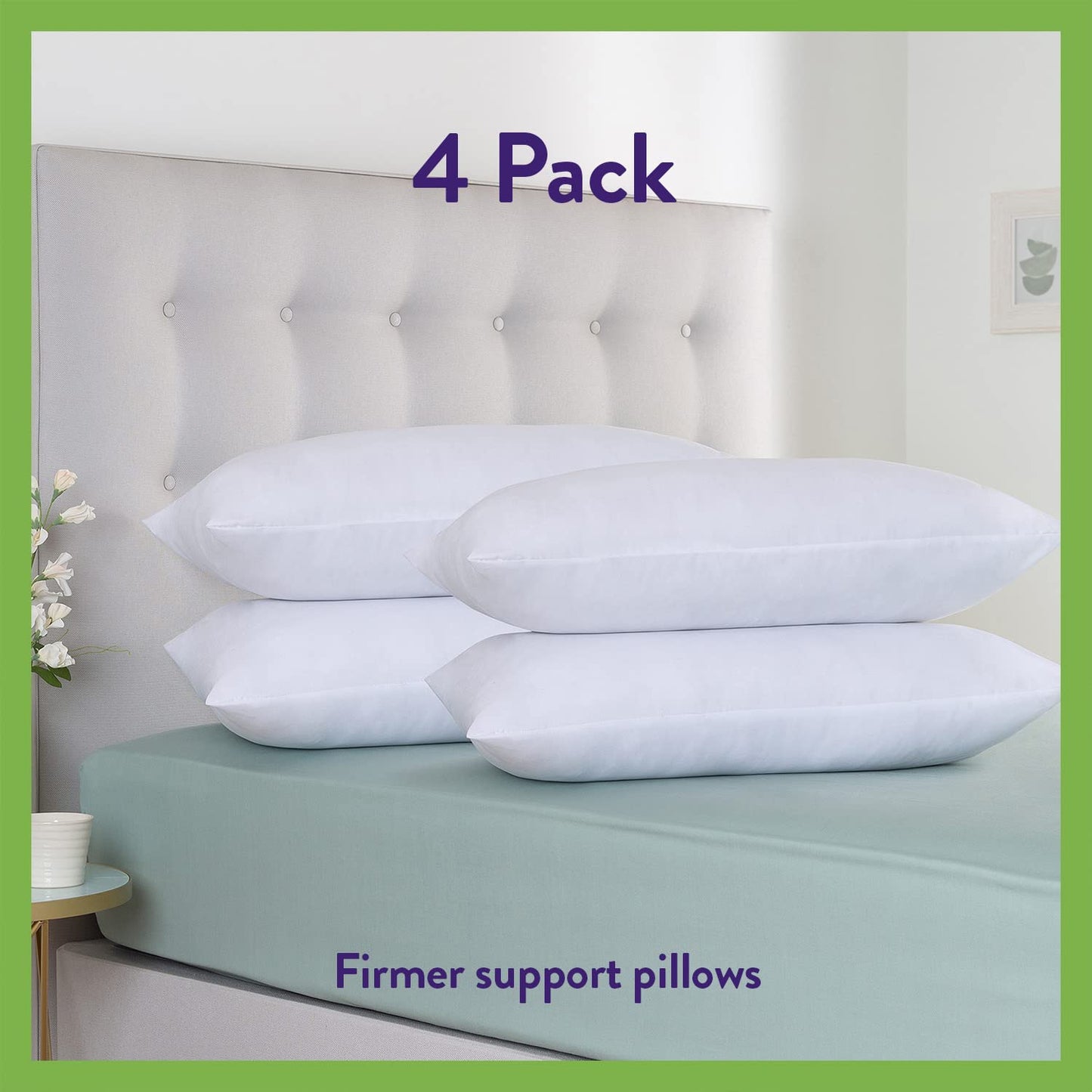 Slumberdown Anti Allergy Super Support Pillows 4 Pack - Firm Support Side Sleeper Pillows for Neck and Shoulder Pain Relief - Supportive, Hypoallergenic, UK Standard Size (48cm x 74cm) 4 Count (Pack of 1)