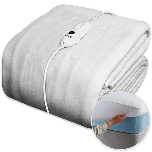 Dreamcatcher Single Electric Heated Blanket 190x90cm Luxury Soft Polyester, Fully Fitted Underblanket Mattress Cover with 3x Comfort settings, 1x Controller and Machine Washable White