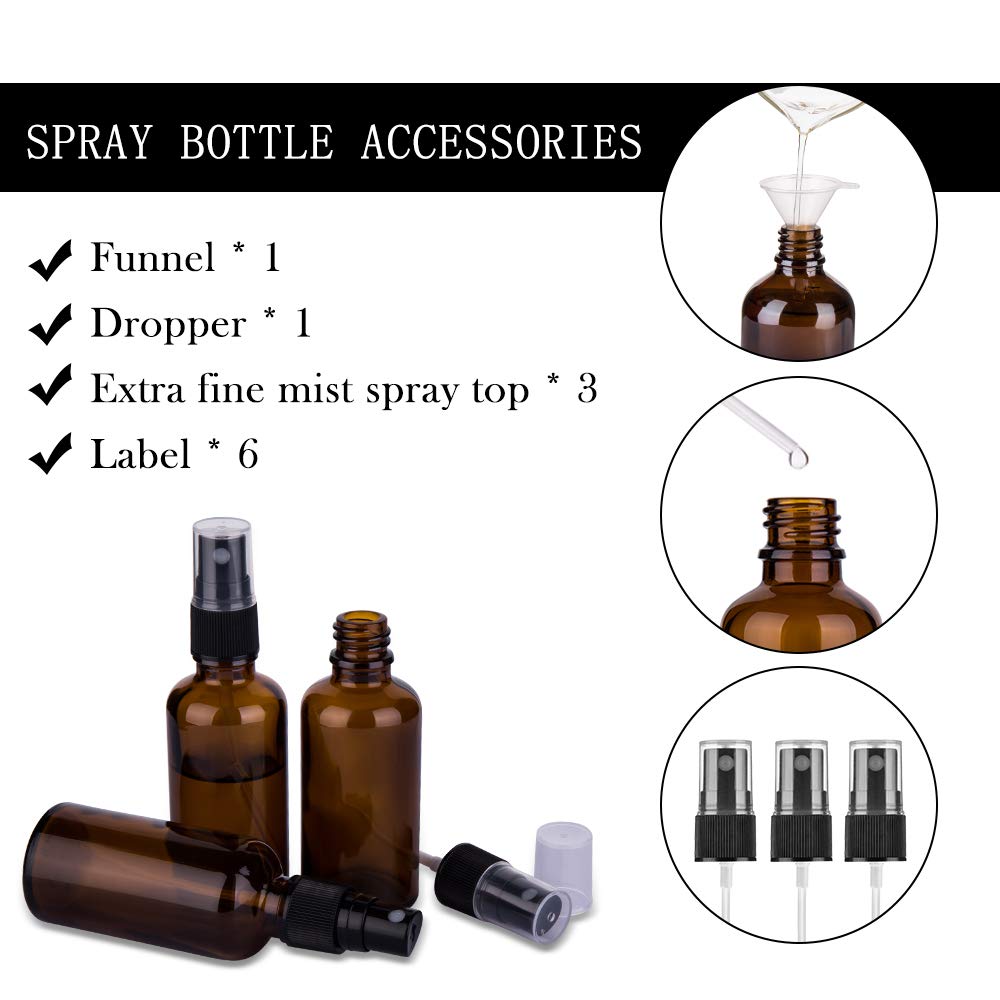 hmaimas 2oz Amber Glass Spray Bottles for Essential Oils, Small Empty Spray Bottle, Fine Mist Spray, Set of 3 Amber-50ml (3 Pack)