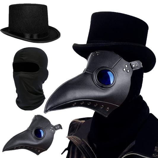 Raxwalker Plague Doctor Mask Halloween Props Costume Set Steampunk Gothic Cosplay Retro Leather Bird Mask 3IN1 SET