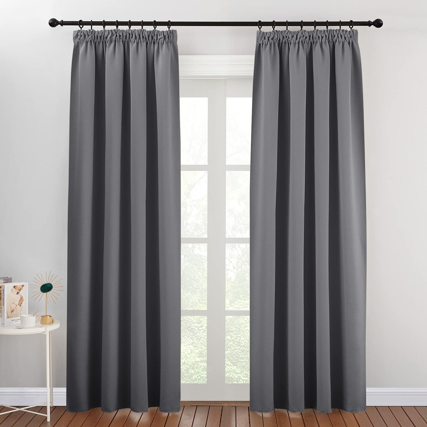 PONY DANCE Blackout Curtains Living Room - Grey Thermal Pencil Pleat Curtains Drapes 90 Drop for Energy Saving Large Window Treatment for Bedroom/Sliding Glass Door, 2 Panels, W66 X L90 2x W66" X L90" Gray