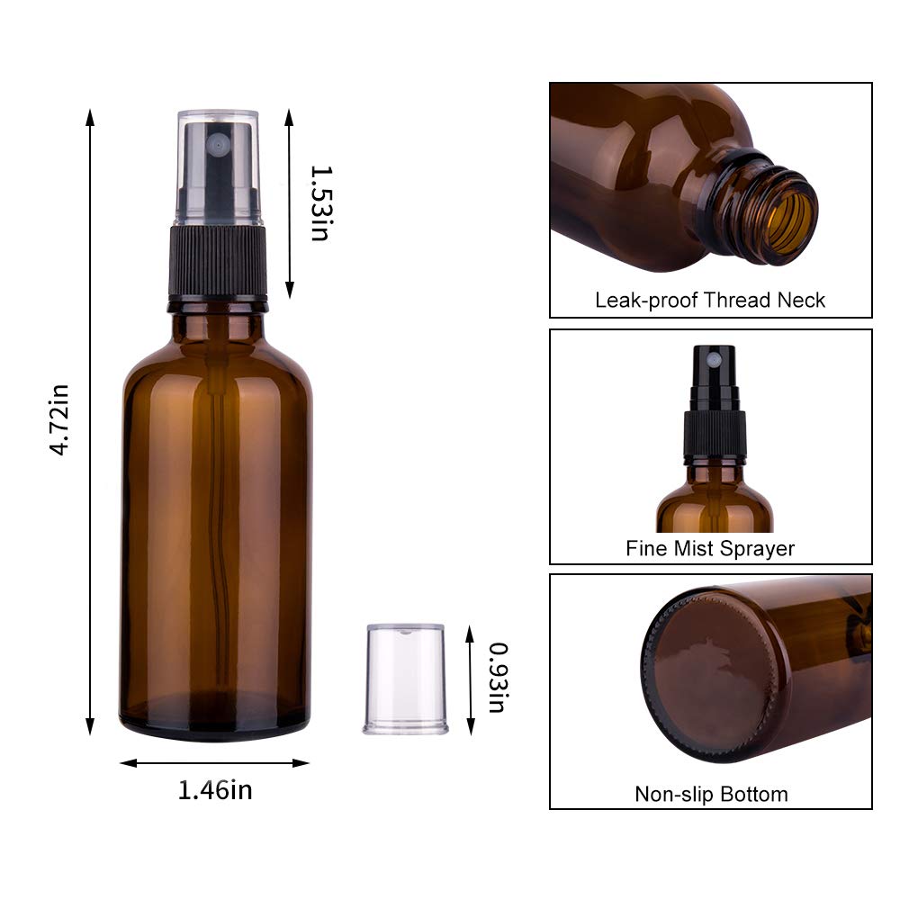 hmaimas 2oz Amber Glass Spray Bottles for Essential Oils, Small Empty Spray Bottle, Fine Mist Spray, Set of 3 Amber-50ml (3 Pack)