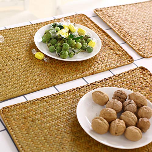 6 Pack, Rectangular Woven Rattan Placemats, Natural Seagrass Table Mats for Dinner Table (43 x 30 cm) Set of 6