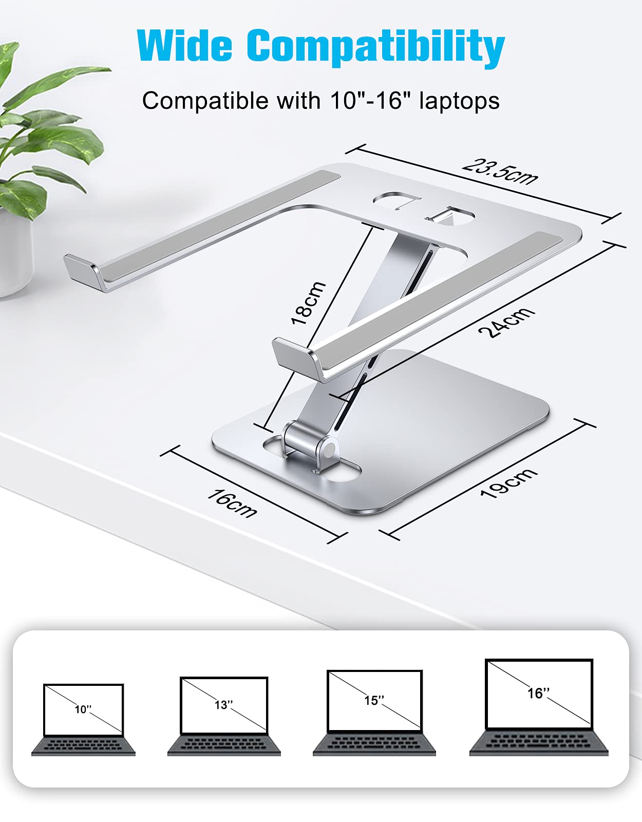 Babacom Laptop Stand Lap Desk, Ergonomic Foldable Computer Stand with Adjustable Height, Ventilated Aluminium Alloy Riser Compatible with MacBook Air, Pro, Dell XPS, All 10-16" Laptops (Silver) Silver