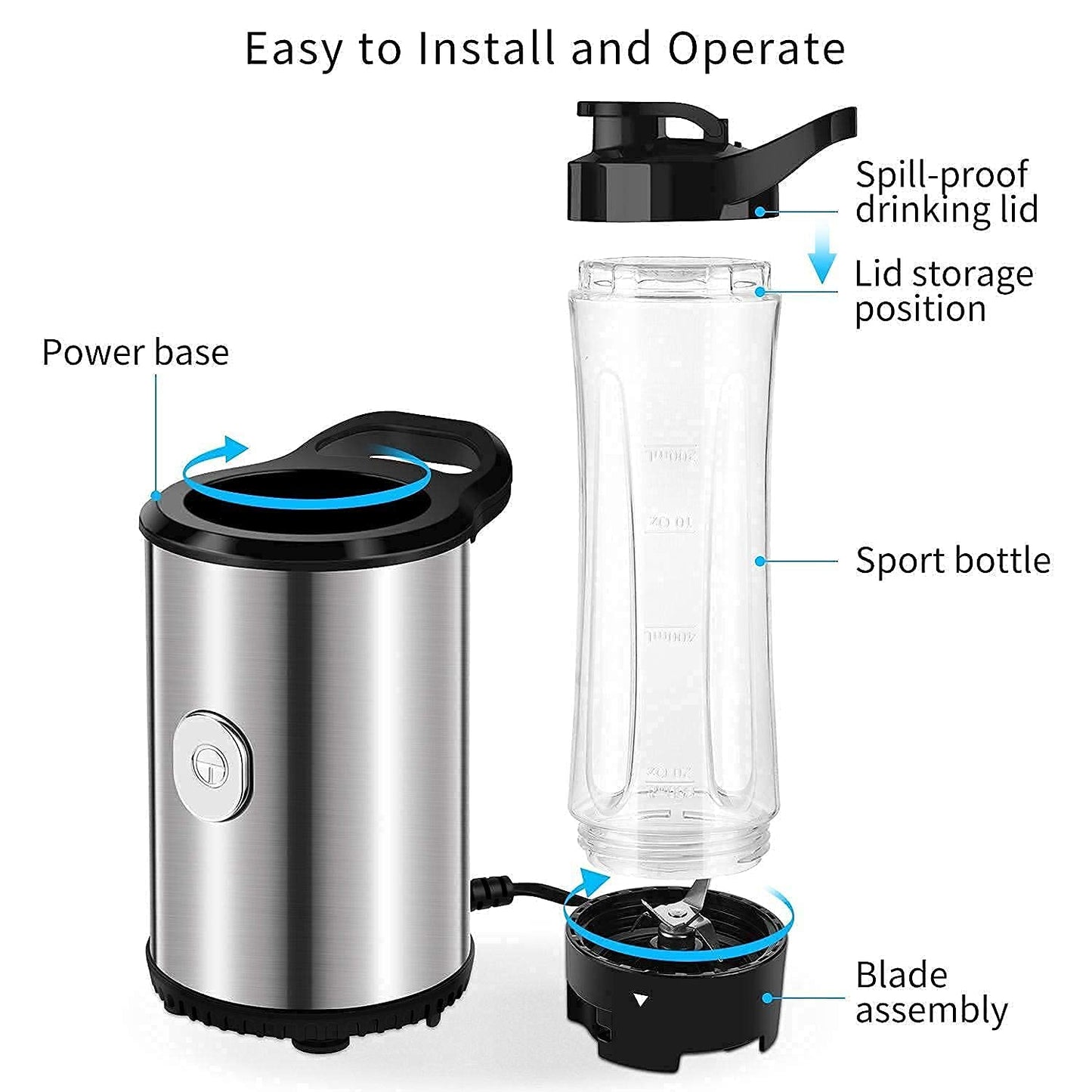 Portable Blender & Smoothie Maker Personal Mini Blender Electric Mixer with 2x600ml Blending Bottles for Smoothie,Milkshake, Fruit and Vegetable Drinks, Ice,350W