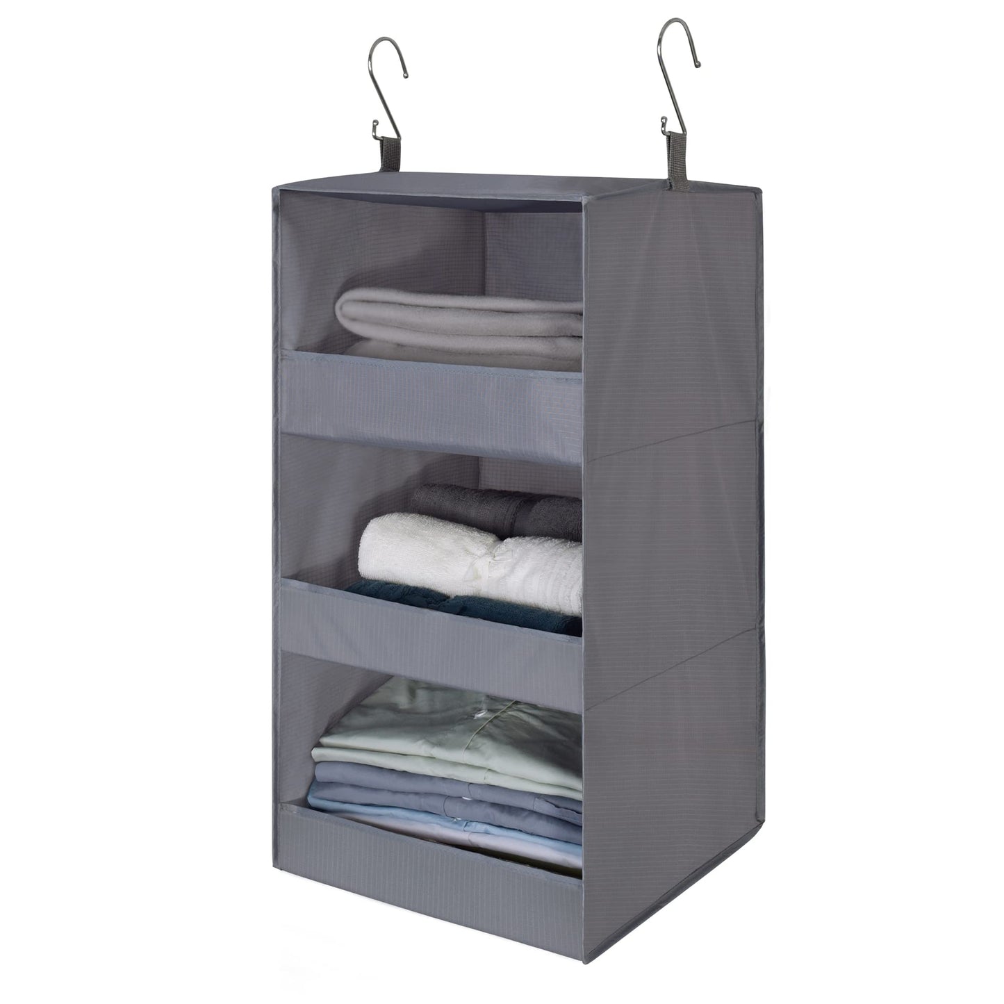 GRANNY SAYS 3-Shelf Hanging Storage Organiser, Pack of 1 Hanging Wardrobe Storage Organiser, Collapsible Hanging Shelves for Wardrobe, Fabric Hanging Wardrobe Organiser for Clothes Accessories, Grey Ash Grey 3 Shelf - 1 Pack