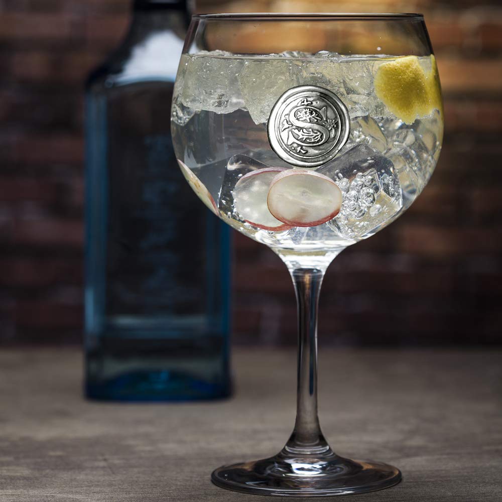 English Pewter Company Personalised Gin Glass with Your Choice of Initial - Unique Gift for Men or Women, Birthdays, Anniversaries (S) [MON319] S