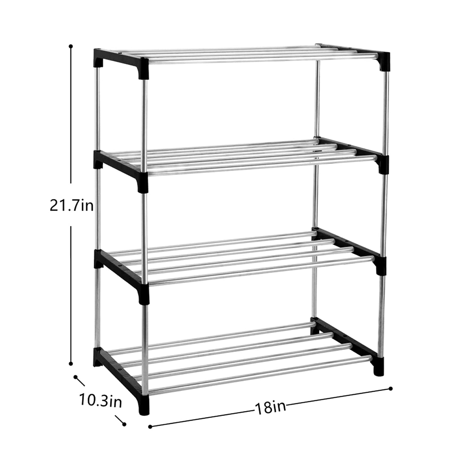 Xerhnan 4-Tier Stackable Small Shoe Rack, Lightweight Shoe Shelf Storage Organizer for Entryway, Hallway and Closet(Black) Black